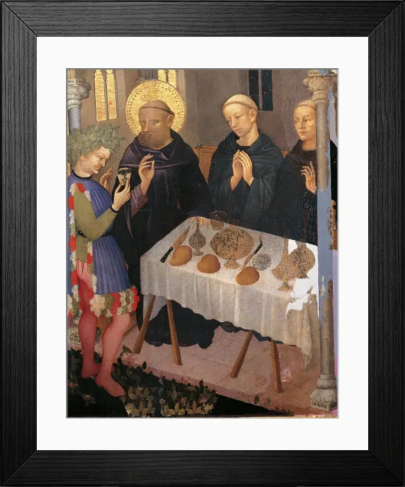 Framed Print : Saint Benedict Refuses a Glass of Poisoned Wine (Saint Benedict Blessing a Glass of Poisoned Wine), by Gentile di Niccol known as Gentile da Fabriano, Niccol Di Pietro