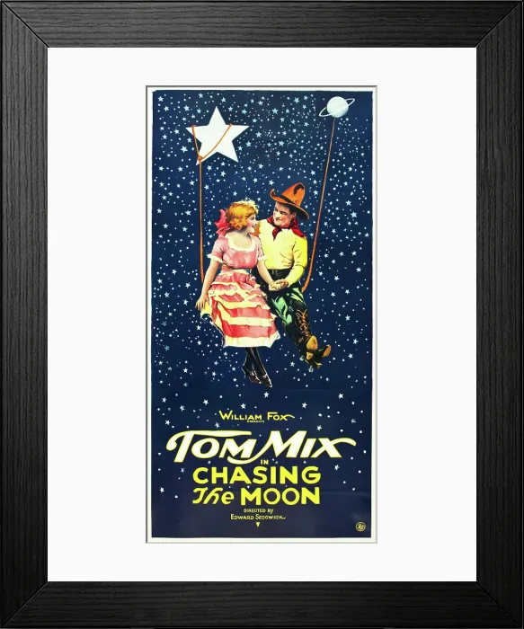 Framed Print : CHASING THE MOON, l-r: Eva Novak, Tom Mix on US insert poster, 1922 Framed Print : CHASING THE MOON, l-r: Eva Novak, Tom Mix on US insert poster, 1922