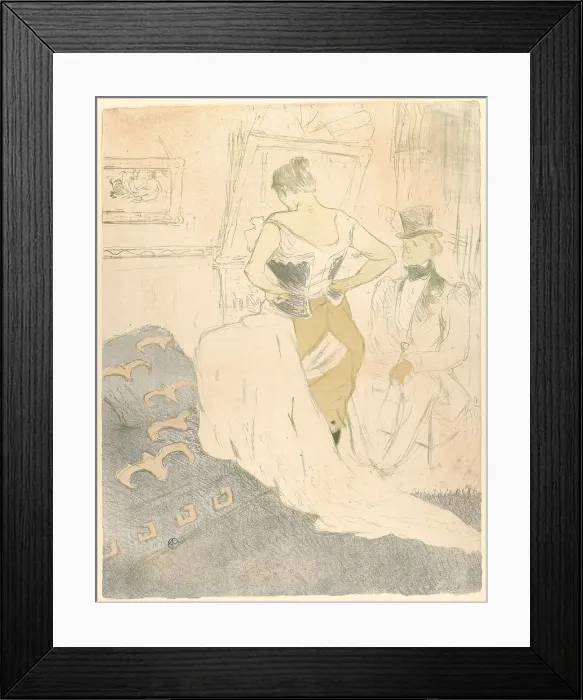 Framed Print : Fastening a Corset, by Henri de Toulouse-Lautrec, 1896, French Post-Impressionist print. lithograph