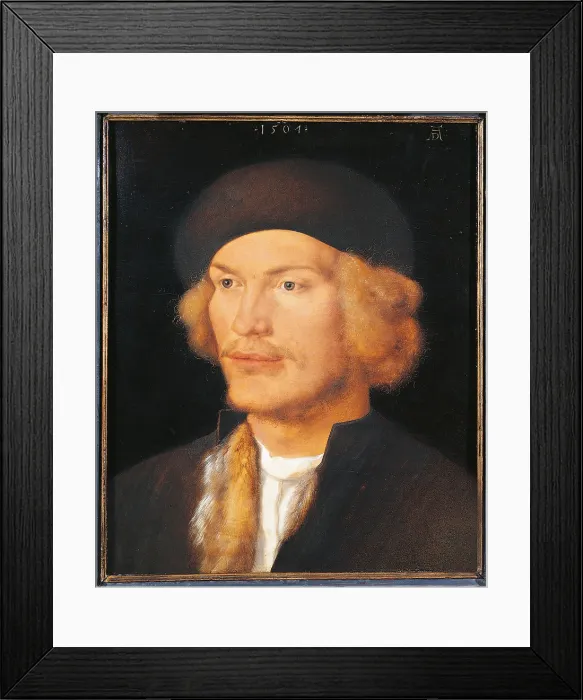 Framed Print : Portrait of a Young Man, by Albrecht Drer, 1507, 16th Century, panel, cm 35 x 29 - Austria, Wien, Kunsthistorisches Museum, Gemaldegalerie. All Framed Print : Portrait of a Young Man, by Albrecht Drer, 1507, 16th Century, panel, cm 35 x 29 - Austria, Wien, Kunsthistorisches Museum, Gemaldegalerie. All