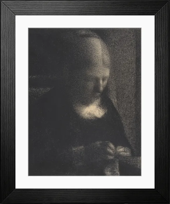 Framed Print : Embroidery, The Artists Mother, by Georges Seurat, 1882-83, French Post-Impressionist drawing