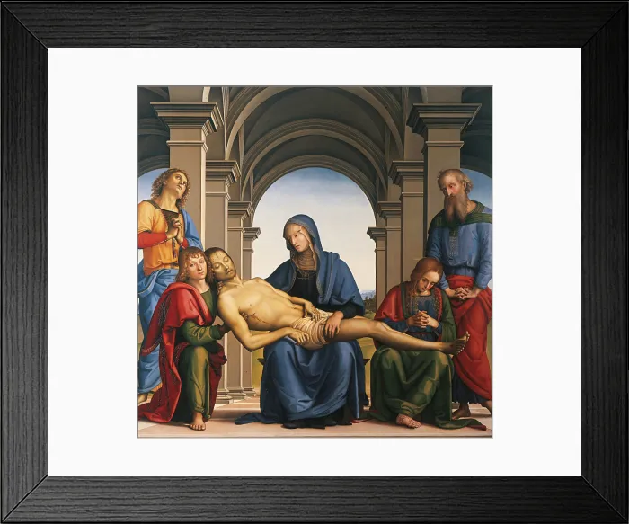 Framed Print : Piet (Lamentation over the Dead Christ), by Pietro Vannucci known as Perugino, 1494 - 1495, 15th Century, panel, cm 168 x 176 - Italy, Tuscany, Florence, Uffizi Gallery. All