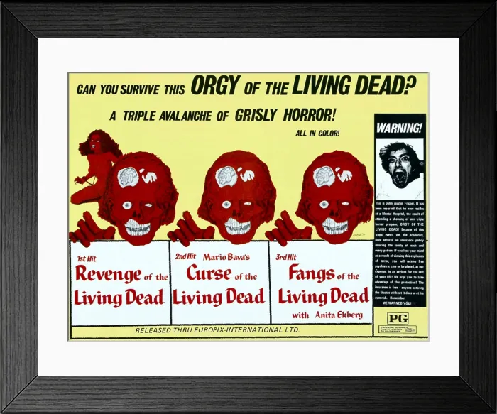 Framed Print : KILL BABY, KILL, (aka OPERAZIONE PAURA), here known as CURSE OF THE LIVING DEAD, playing a triple bill with REVENGE OF THE LIVING DEAD, (aka LA LAMA NEL CORPO)