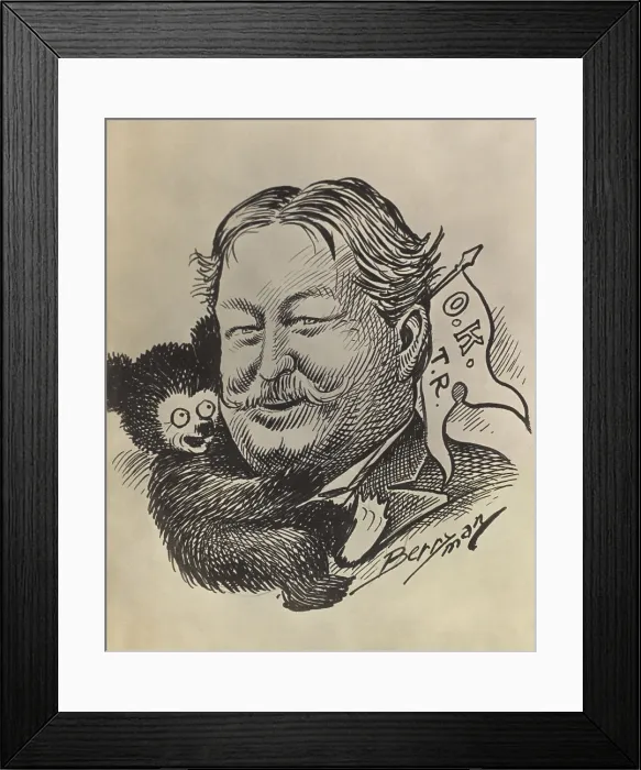 Framed Print : William Howard Taft, being hugged by Teddy Bear holding pennant O.K. T.R Framed Print : William Howard Taft, being hugged by Teddy Bear holding pennant O.K. T.R