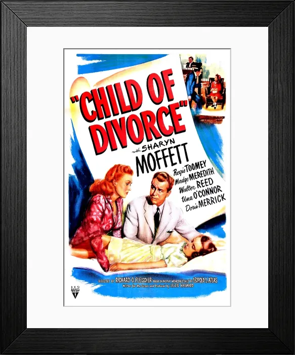 Framed Print : CHILD OF DIVORCE, US poster, from left: Madge Meredith, Regis Toomey, Sharyn Moffett (lying down), 1946