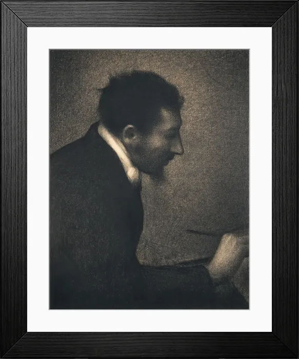 Framed Print : Aman-Jean, by Georges Seurat, 1882-83, French Post-Impressionist drawing, Conte crayon on paper
