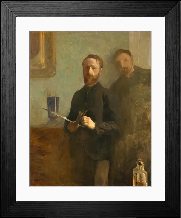 Framed Print : Self-Portrait with Waroquy, by Edouard Vuillard, 1889, French Post-Impressionist oil painting. The 22 year old artist holds his palette and paintbrushes