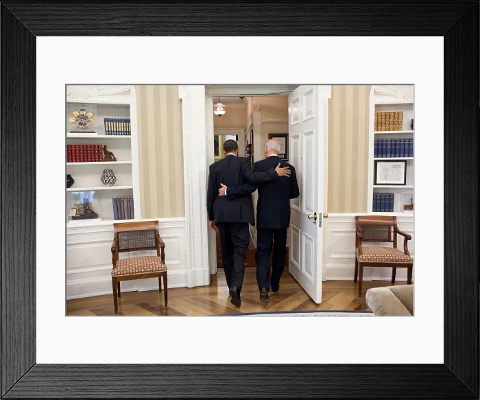 Framed Print : President Obama and VP Joe Biden going to the Oval Office Private Dining Room for lunch. May 4, 2011 (BSLOC_2015_13_235)