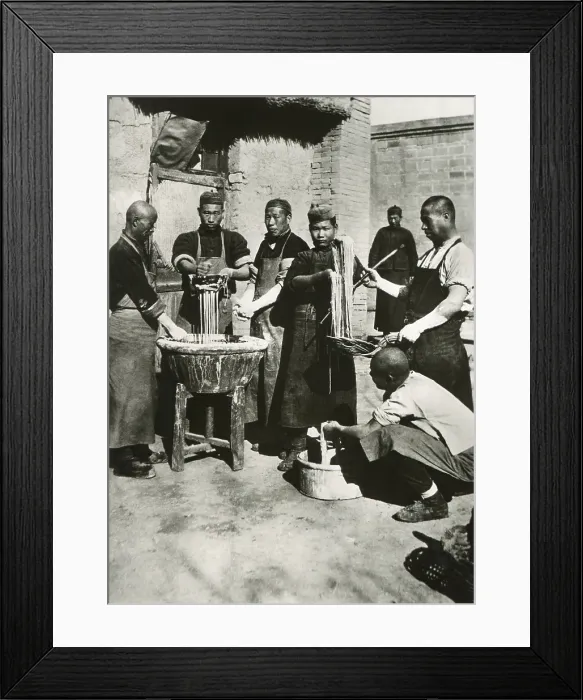Framed Print : Chinese men prepare noodles in Manchuria. Ca. 1930s. - (BSLOC_2014_15_152)
