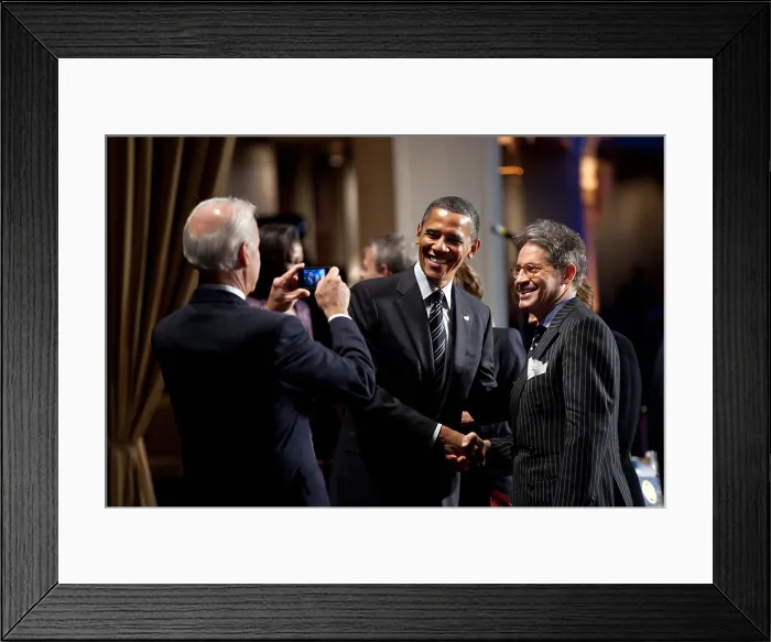Framed Print : VP Joe Biden snaps a photo of President Obama with author and radio personality Eric Metaxas