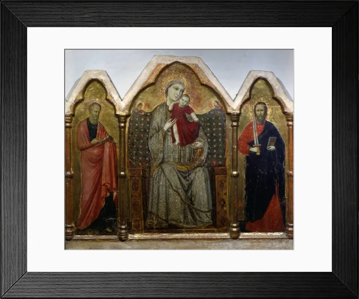 Framed Print : Triptych of the Enthroned Madonna and Child with Saints John the Evangelist and St
