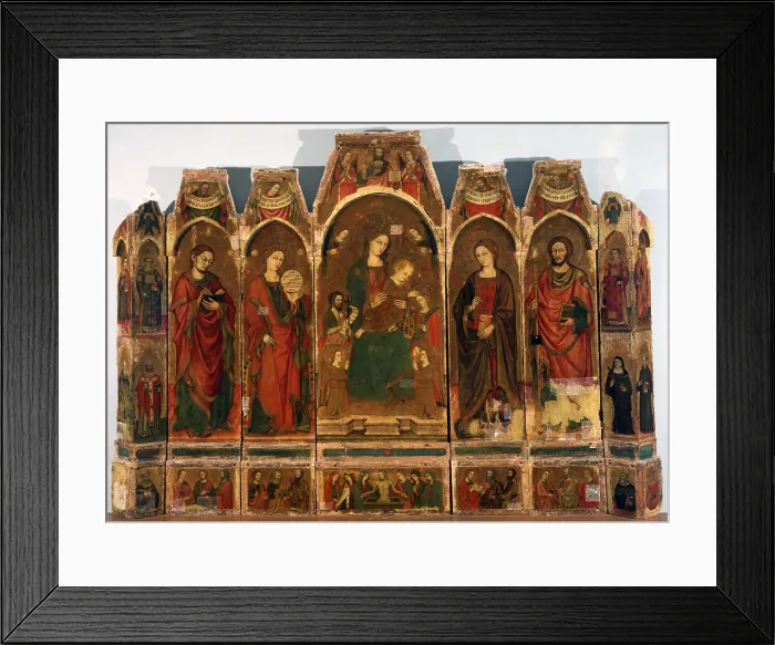 Framed Print : Polyptych with Virgin Enthroned with Saints, by Master of the polyptych of Trapani, end of the 14th Century, tempera on golden board - Italy, Sicily, Trapani