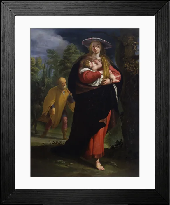Framed Print : Flight to Egypt, by Giovanni Andrea Ansaldo, first half of the 17th Century, oil on canvas, 170 x 127 cm - Italy, Lazio, Rome, Barberini Palace, National Gallery of Ancient Art