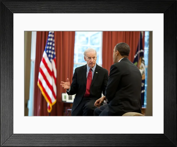 Framed Print : President Barack Obama meets with VP Joe Biden to discuss the ongoing budget negotiations. April 8, 2011. (BSLOC_2015_13_234)