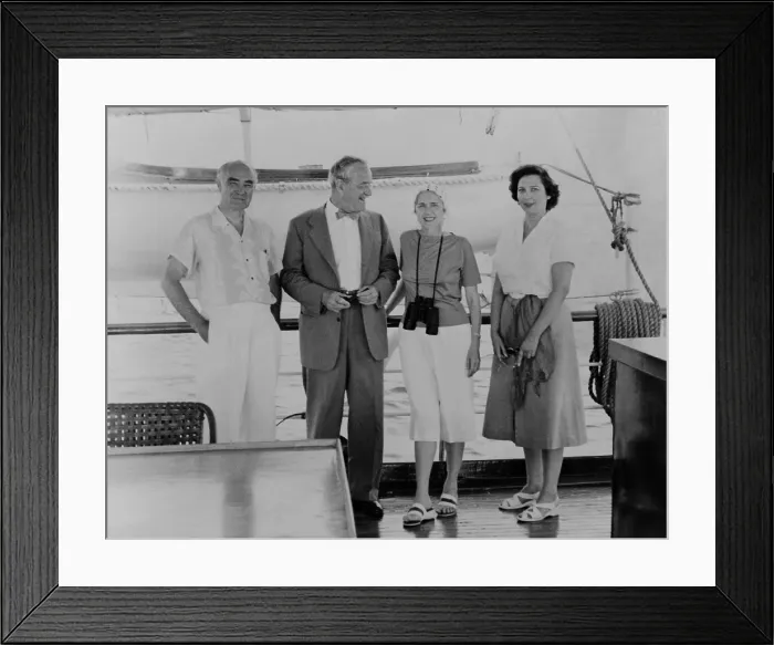 Framed Print : Henry Luce, Allen Dulles, Clare Boothe Luce, and Billie Cassady, (L-R) aboard the yacht NIKI'. April 29, 1953. (BSLOC_2014_13_88)
