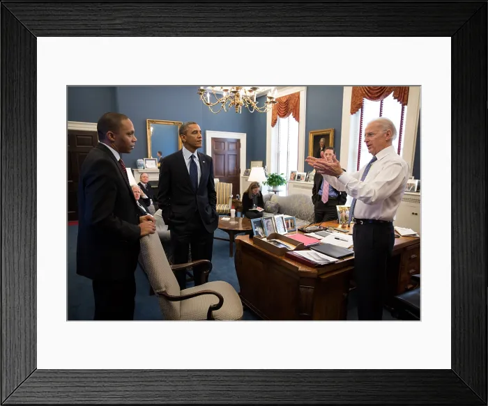 Framed Print : VP Joe Biden meeting with President Obama and Rob Nabors, in Biden's West Wing office. Dec. 31, 2012. (BSLOC_2015_13_239)