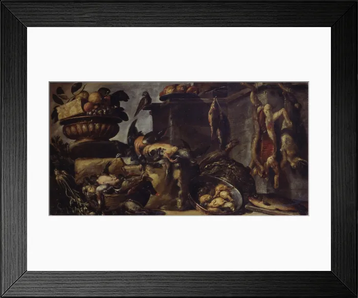 Framed Print : Still life with game and fishes, by Bartolomeo Arbotori, 17th Century, oil on canvas, 100 x 195 cm - Italy, Emilia Romagna, Parma, National Collection. Whole artwork view Framed Print : Still life with game and fishes, by Bartolomeo Arbotori, 17th Century, oil on canvas, 100 x 195 cm - Italy, Emilia Romagna, Parma, National Collection. Whole artwork view