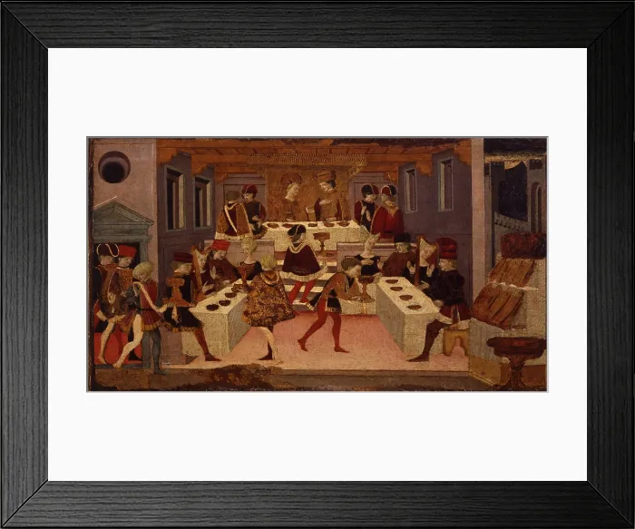 Framed Print : Alatiel Stories, by Master of Cassoni, 15th Century, tempera on board - Italy, Veneto, Venice, Correr Museum, Venetian Art and Story Library. Detail. Scene with a banquet Framed Print : Alatiel Stories, by Master of Cassoni, 15th Century, tempera on board - Italy, Veneto, Venice, Correr Museum, Venetian Art and Story Library. Detail. Scene with a banquet