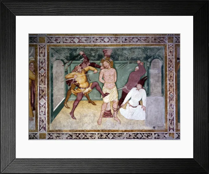 Framed Print : Flagellation of Christ (Flagellazione di Cristo), by Master of Padiglioni, 14th Century, fresco - Italy, Fiuli Venezia Giulia, spilimbergo, Dome of Santa Maria Maggiore