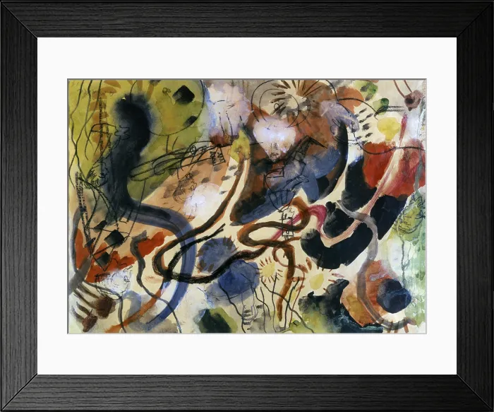 Framed Print : Parody of the Blue Knight (Persiflage auf den Blauen Reiter), by August Macke, 1913, 20th Century, canvas - Germany, Munchen, Stdtische Galerie im Lenbachhaus und Kunstbau Mnchen Framed Print : Parody of the Blue Knight (Persiflage auf den Blauen Reiter), by August Macke, 1913, 20th Century, canvas - Germany, Munchen, Stdtische Galerie im Lenbachhaus und Kunstbau Mnchen