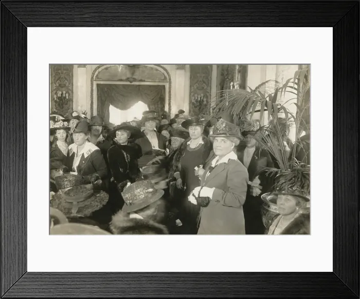 Framed Print : Anne Morgan (tall woman at center left) hosting an National Service meeting at her Sutton Place home. April 27, 1917