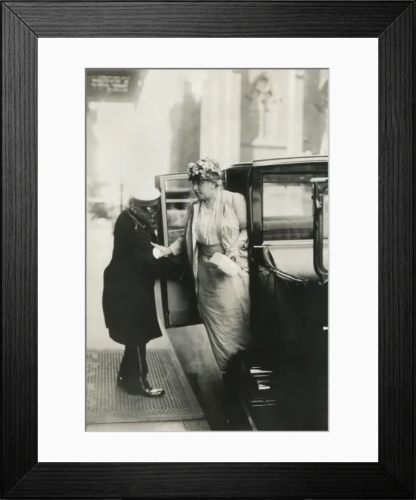 Framed Print : Mrs. Charles Michael Schwab, stepping out of a car with chauffers assistance, Sept. 1915 Framed Print : Mrs. Charles Michael Schwab, stepping out of a car with chauffers assistance, Sept. 1915