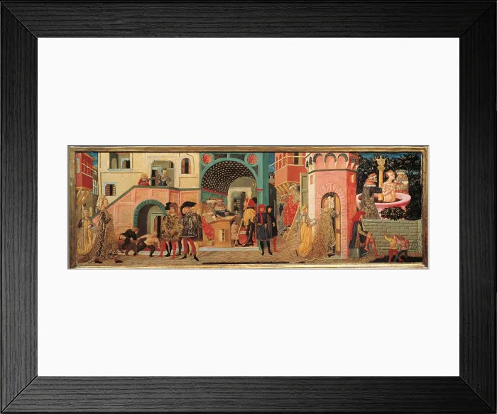 Framed Print : Scenes from the Story of Susanna, by Giovanni di Ser Giovanni Known as Scheggia, 1450 about, 15th Century, tempera on panel, cm 41 x 127, 5 - Italy, Tuscany, Florence Framed Print : Scenes from the Story of Susanna, by Giovanni di Ser Giovanni Known as Scheggia, 1450 about, 15th Century, tempera on panel, cm 41 x 127, 5 - Italy, Tuscany, Florence