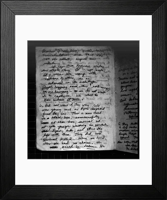 Framed Print : Suicide note, Written and signed by Annie Moore. Page 7. Moore was a register nurse and one of the leaders of the Peoples Temple in Jonestown, Guyana. Nov. 18, 1978 Framed Print : Suicide note, Written and signed by Annie Moore. Page 7. Moore was a register nurse and one of the leaders of the Peoples Temple in Jonestown, Guyana. Nov. 18, 1978
