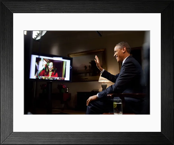 Framed Print : President Barack Obama is interviewed via YouTube and Google+ at the White House. He discussed his State of the Union address from the Roosevelt Room. Jan. 30, 2012