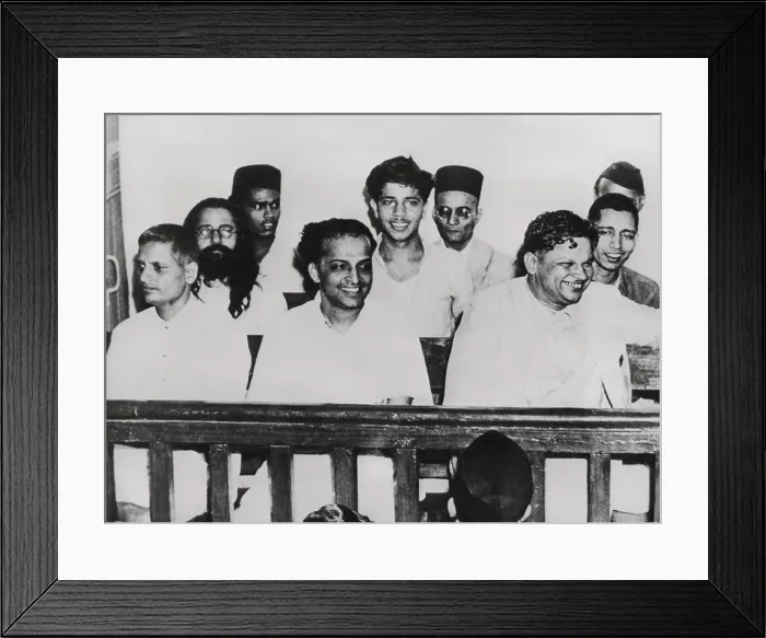 Framed Print : The men accused in the murder of Mohandas Gandhi. Of the group on trial, Nathuram Godse and Narayan Apte were sentenced to hanging, Shankar Kistaiya and Parchure were acquitted