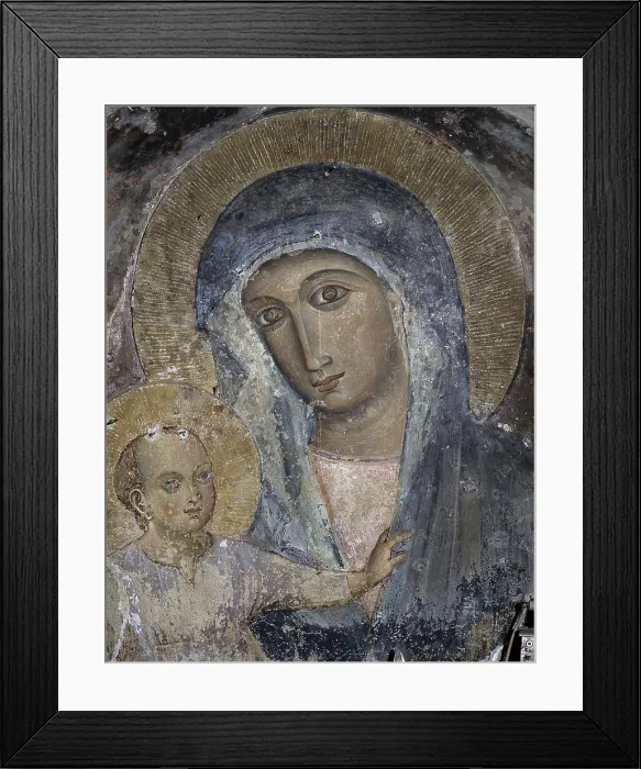 Framed Print : Madonna, by Unknown Artist, 14th Century, fresco - Italy, Calabria, Castrovillari, Church of Holy Mary of the Castle. Detail. Madonna with Child Framed Print : Madonna, by Unknown Artist, 14th Century, fresco - Italy, Calabria, Castrovillari, Church of Holy Mary of the Castle. Detail. Madonna with Child