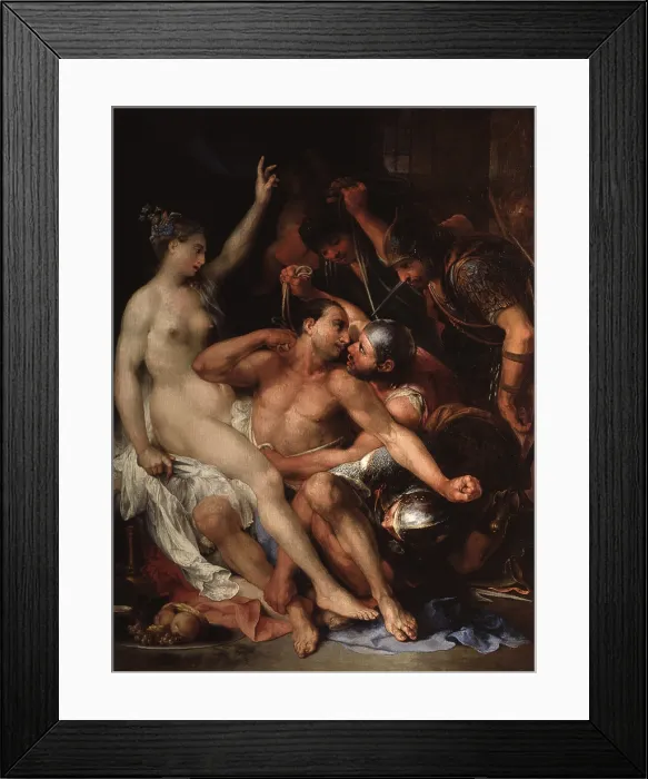 Framed Print : Samson and Delilah, by Andrea Celesti, 1684, 17th Century, oil on canvas - Private collection. Whole artwork view. Samson hunted by the Philistines Framed Print : Samson and Delilah, by Andrea Celesti, 1684, 17th Century, oil on canvas - Private collection. Whole artwork view. Samson hunted by the Philistines