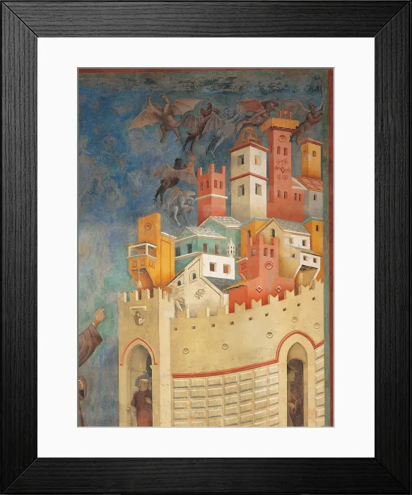 Framed Print : Stories of St Francis St Francis drives the Devils out of Arezzo, by Giotto, 1297 - 1299 about, 13th Century, fresco, cm 273 x 230 - Italy, Umbria, Perugia, Assisi Framed Print : Stories of St Francis St Francis drives the Devils out of Arezzo, by Giotto, 1297 - 1299 about, 13th Century, fresco, cm 273 x 230 - Italy, Umbria, Perugia, Assisi