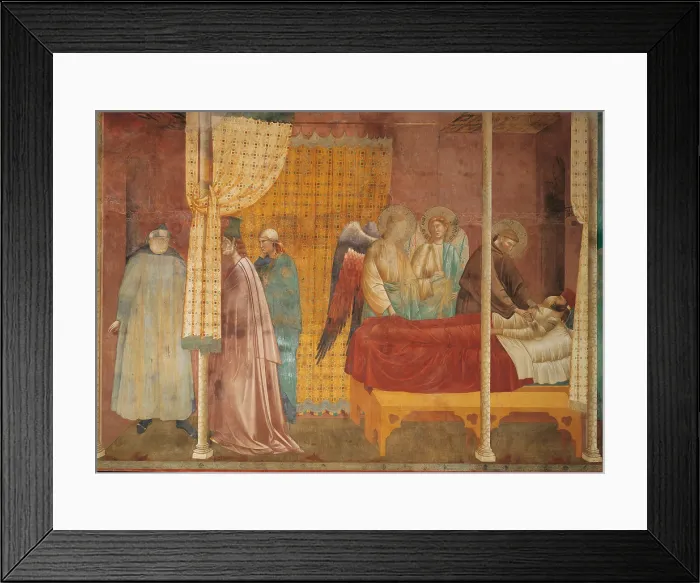 Framed Print : Stories of St Francis The Recovery of the Wounded Man of Lerida, by Giotto, 1297 - 1300, 13th Century, fresco, cm 270 x 230 - Italy, Umbria, Perugia, Assisi Framed Print : Stories of St Francis The Recovery of the Wounded Man of Lerida, by Giotto, 1297 - 1300, 13th Century, fresco, cm 270 x 230 - Italy, Umbria, Perugia, Assisi