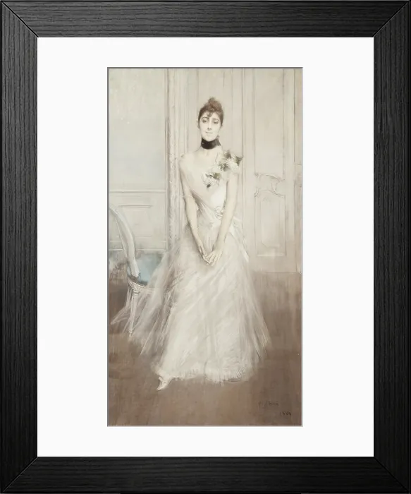 Framed Print : Portrait of Emiliana Concha de Ossa, by Giovanni Boldini, 1888, 19th Century, crayon on paper - Italy, Lombardy, Milan, Civic Collection of Modern Art - GAM. Whole artwork view