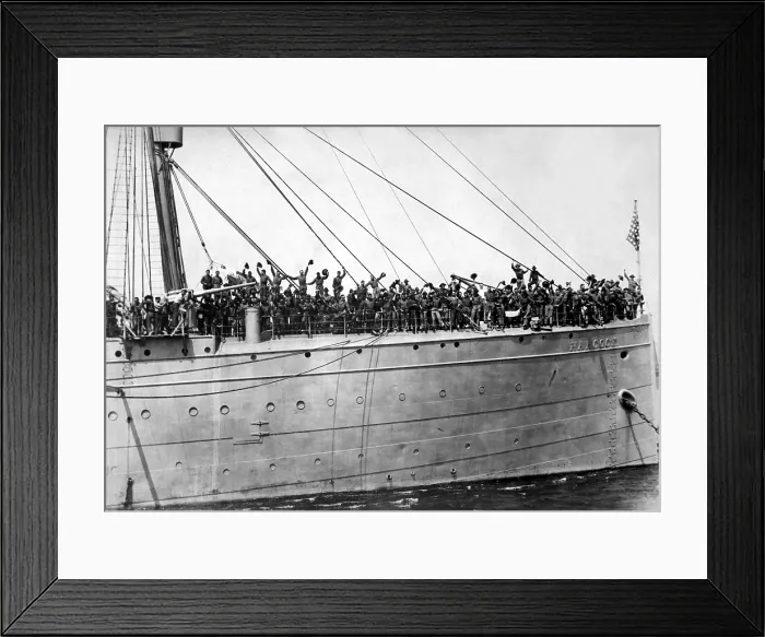 Framed Print : U.S. Soldiers aboard Hancock about to sail for France. World War I. 1917