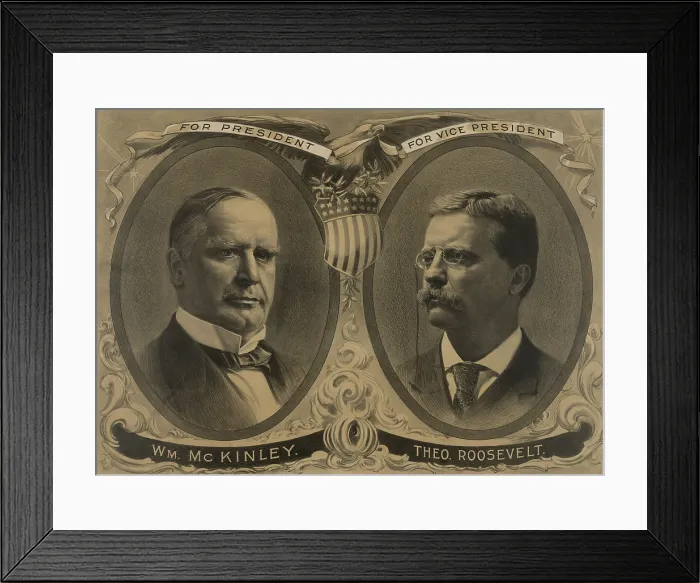 Framed Print : Poster of William McKinley and Theodore Roosevelt, Republican Presidential candidates in 1900