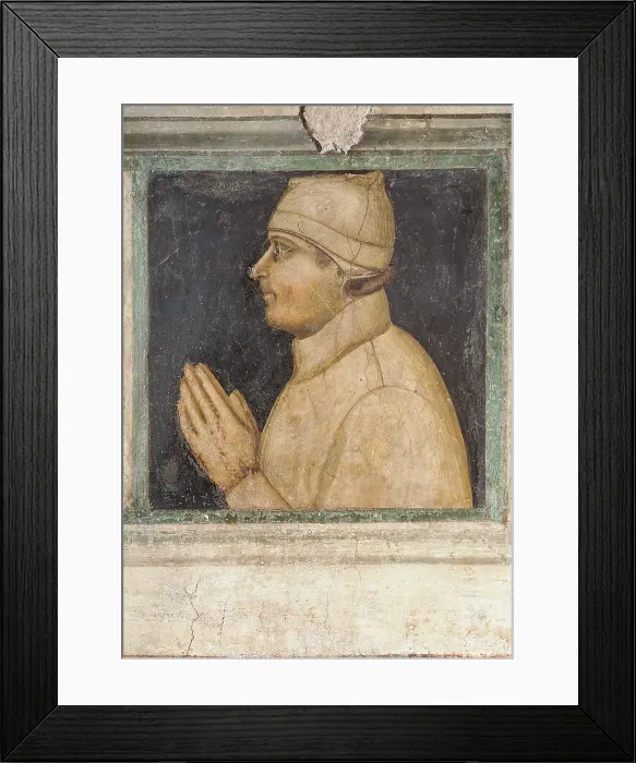 Framed Print : Madonna and Child between St Francis and St John the Evangelist, by Pietro Lorenzetti, 1310 - 1320 about, 14th Century, fresco, cm 33 x 33 - Italy, Umbria, Perugia, Assisi