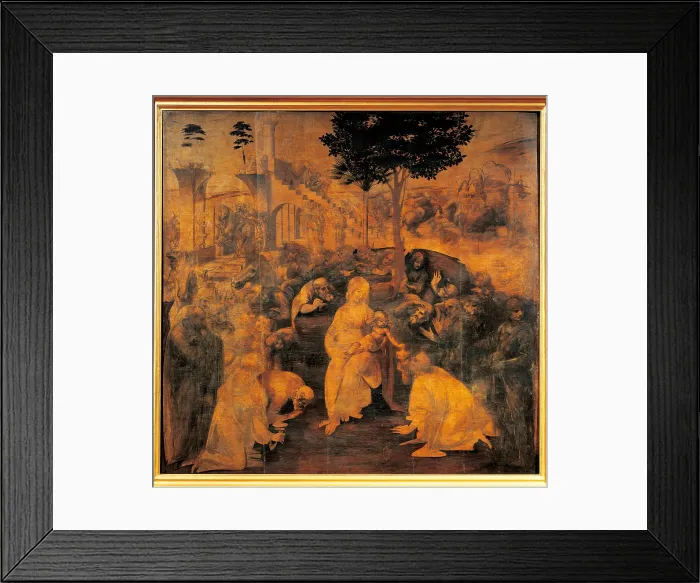 Framed Print : Adoration of the Magi, by Leonardo da Vinci, 1481 - 1482, 15th Century, oil and tempera on panel, cm 243 x 246 - Italy, Tuscany, Florence, Uffizi Gallery. Unfinished. All