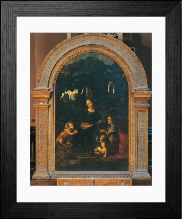 Framed Print : The Virgin of the Rocks (The Virgin and Child, Young St John and an Angel), by Leonardo da Vinci, 1483 - 1486, 15th Century, oil on panel, cm 199 x 122 - France, Ile de France Framed Print : The Virgin of the Rocks (The Virgin and Child, Young St John and an Angel), by Leonardo da Vinci, 1483 - 1486, 15th Century, oil on panel, cm 199 x 122 - France, Ile de France