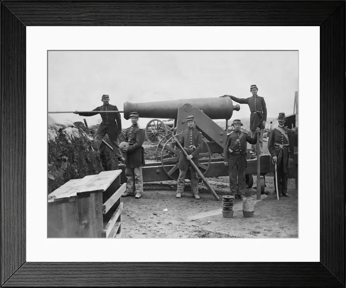 Framed Print : Soldiers of 4th New York Heavy Artillery loading 24-pounder siege gun. It is on a wooden barbette carriage designed to be higher than the fort wall Framed Print : Soldiers of 4th New York Heavy Artillery loading 24-pounder siege gun. It is on a wooden barbette carriage designed to be higher than the fort wall