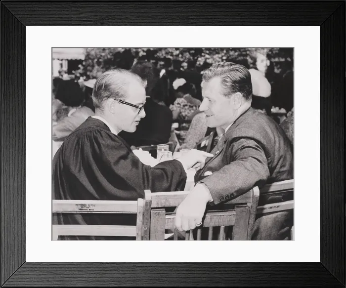 Framed Print : New York governor Nelson Rockefeller talking with his youngest son, Michael, at Harvard in June 1960. Michael disappeared after a boating mishap in New Guinea in Nov