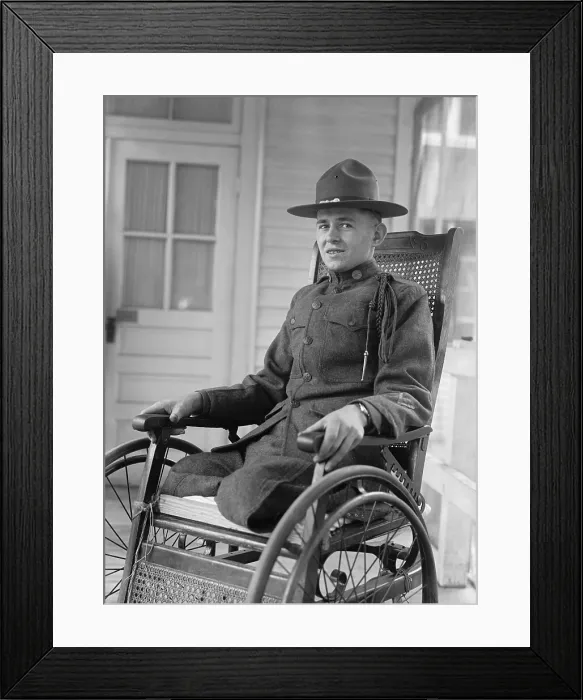 Framed Print : WW1 era uniformed U.S. soldier with both of his legs amputated. Ca. 1918-19. (BSLOC_2013_5_155) Framed Print : WW1 era uniformed U.S. soldier with both of his legs amputated. Ca. 1918-19. (BSLOC_2013_5_155)