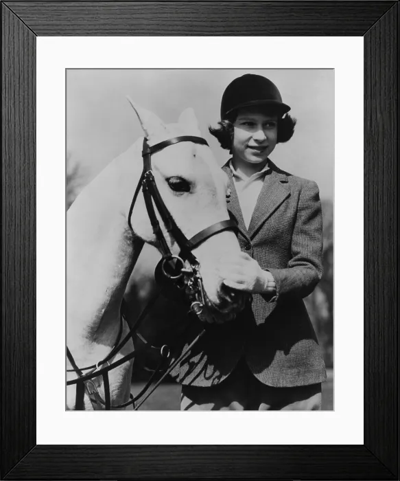 Framed Print : Princess Elizabeth with a white pony on her thirteenth birthday in 1939. - (BSLOC_2015_1_45)