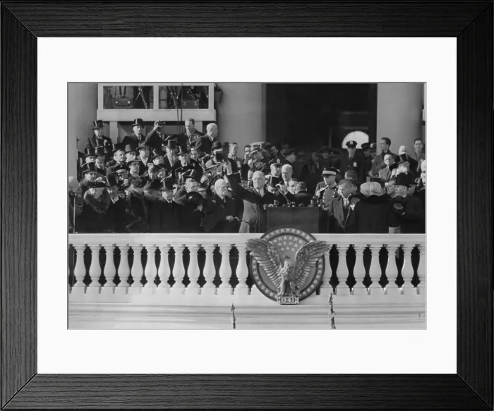 Framed Print : Franklin Roosevelt waves his hat to the crowd at his third inauguration. Jan. 20, 1941. Left of the President is Chief Justice Charles Evans Hughes. (BSLOC_2013_5_158) Framed Print : Franklin Roosevelt waves his hat to the crowd at his third inauguration. Jan. 20, 1941. Left of the President is Chief Justice Charles Evans Hughes. (BSLOC_2013_5_158)