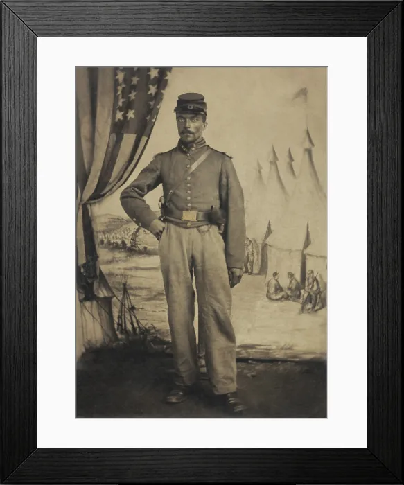 Framed Print : African American Civil War soldier in Union artillery jacket with shoulder scales, 1863-65