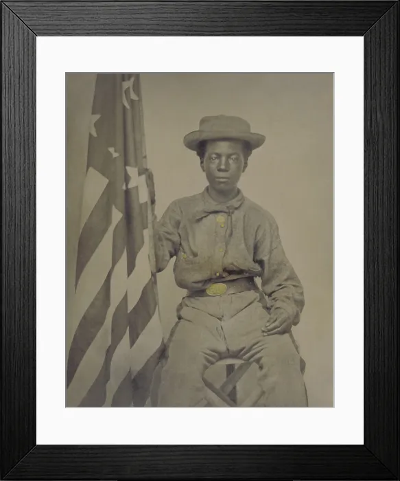 Framed Print : Young African American soldier in Union Navy uniform, during the US Civil War, c. 1863-65 (BSLOC_2018_6_189) Framed Print : Young African American soldier in Union Navy uniform, during the US Civil War, c. 1863-65 (BSLOC_2018_6_189)