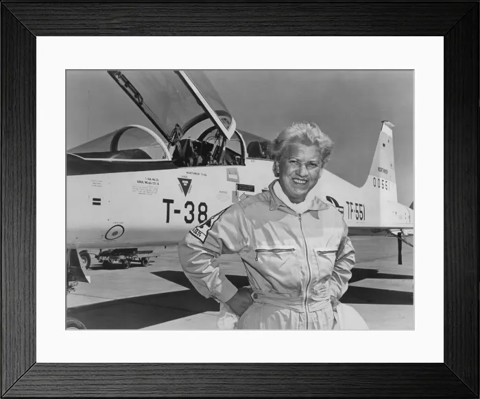 Framed Print : Jacqueline Cochran was the first woman pilot to break the sound barrier. She won the 1962 Harmon Trophy for establishing eight World records in jet planes. Ca. 1962