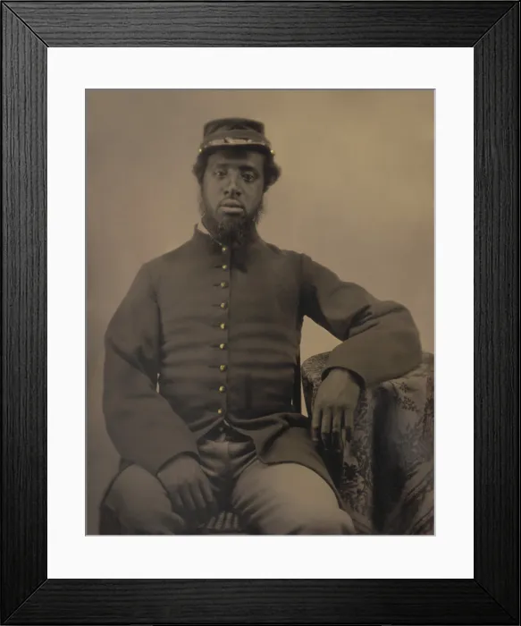 Framed Print : African American soldier in Civil War Union uniform, during the US Civil War, c. 1863-65 (BSLOC_2018_6_190)
