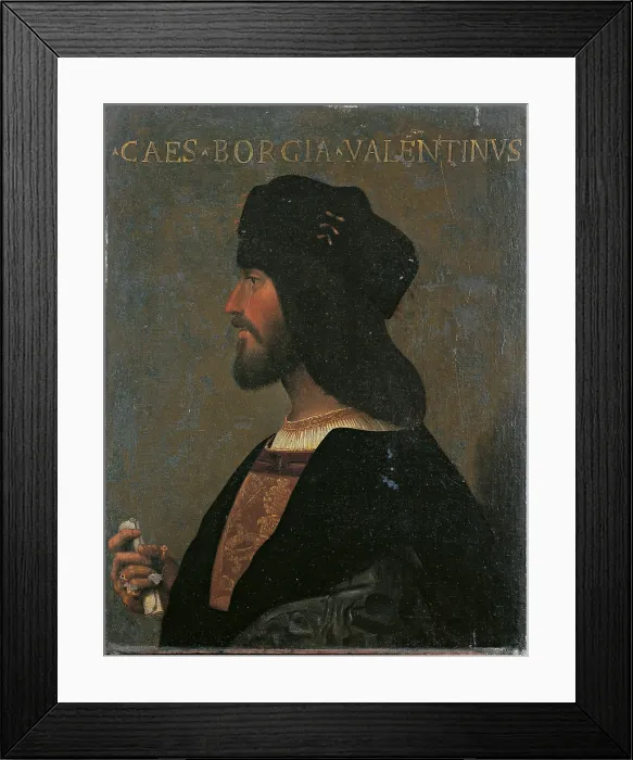 Framed Print : Portrait of Cesare Borgia, by Unknown Artist, 1500 - 1520 about, 16th Century, oil on canvas, cm 61, 5 x 47, 5 - Italy, Lazio, Rome, National Museum of Palazzo Venezia